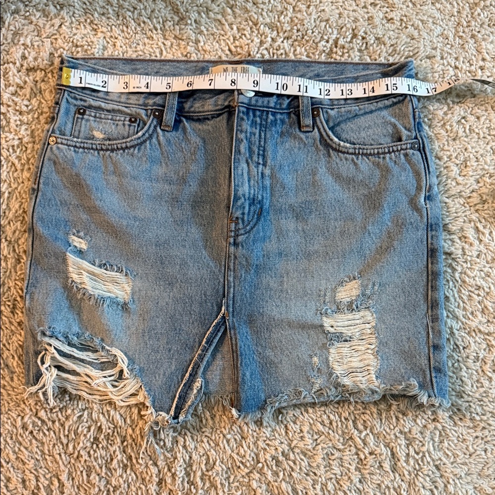 We the free Distressed Blue Denim Skirt